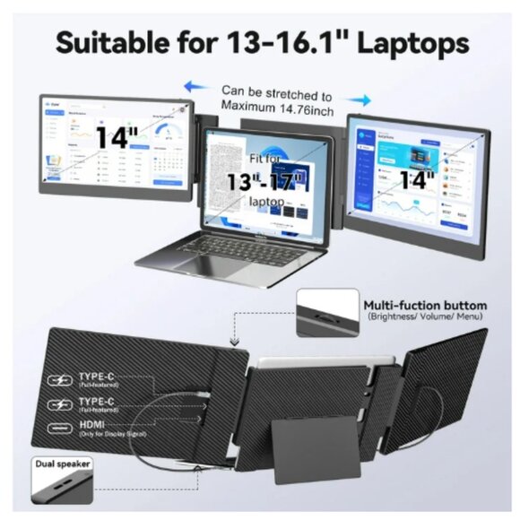 Portable Monitor Revolution Portable Laptop Screen Extender, 14" FHD, 1080P NEW - Picture 5 of 10